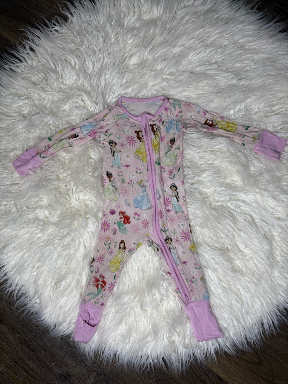 Little Sleepies 3-6 Month Girls Pink Disney Princess Print Zip One-Piece Pajamas